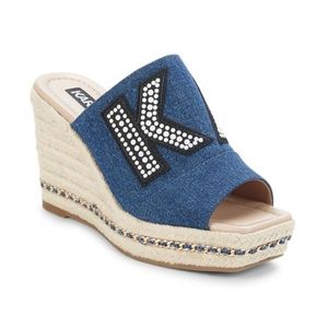 KARL LAGERFELD Faux Pearl Logo Espadrille Wedge Sandals